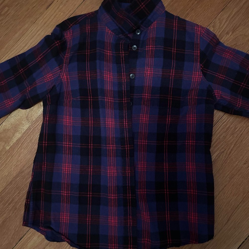 Purple black and red plaid L.L. Bean flannel shirt